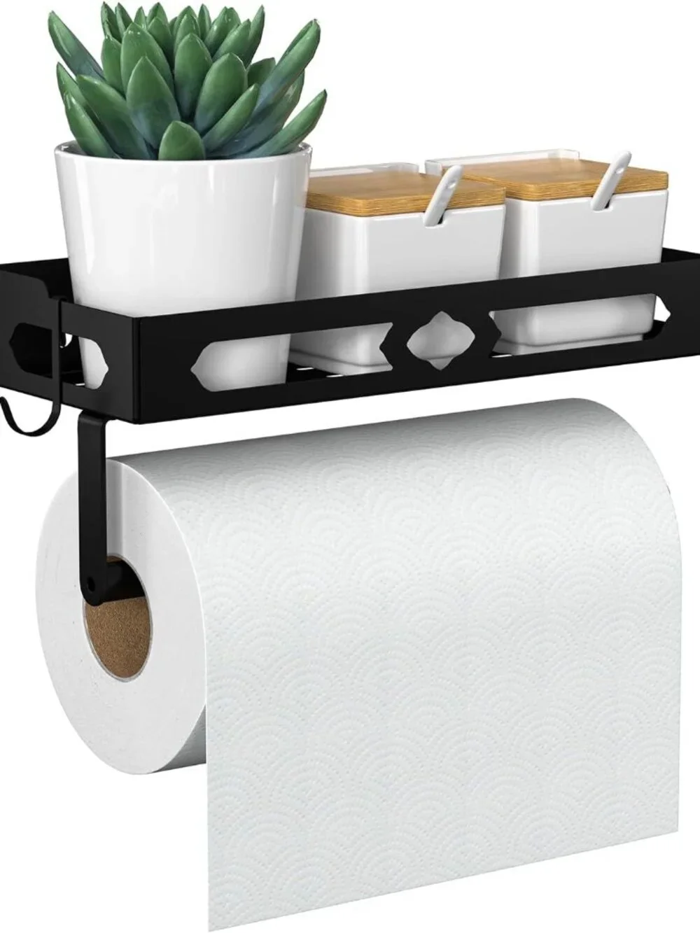 New! Wall Mount Paper Towel Holder with Shelf, Self Adhesive or Drill, Black